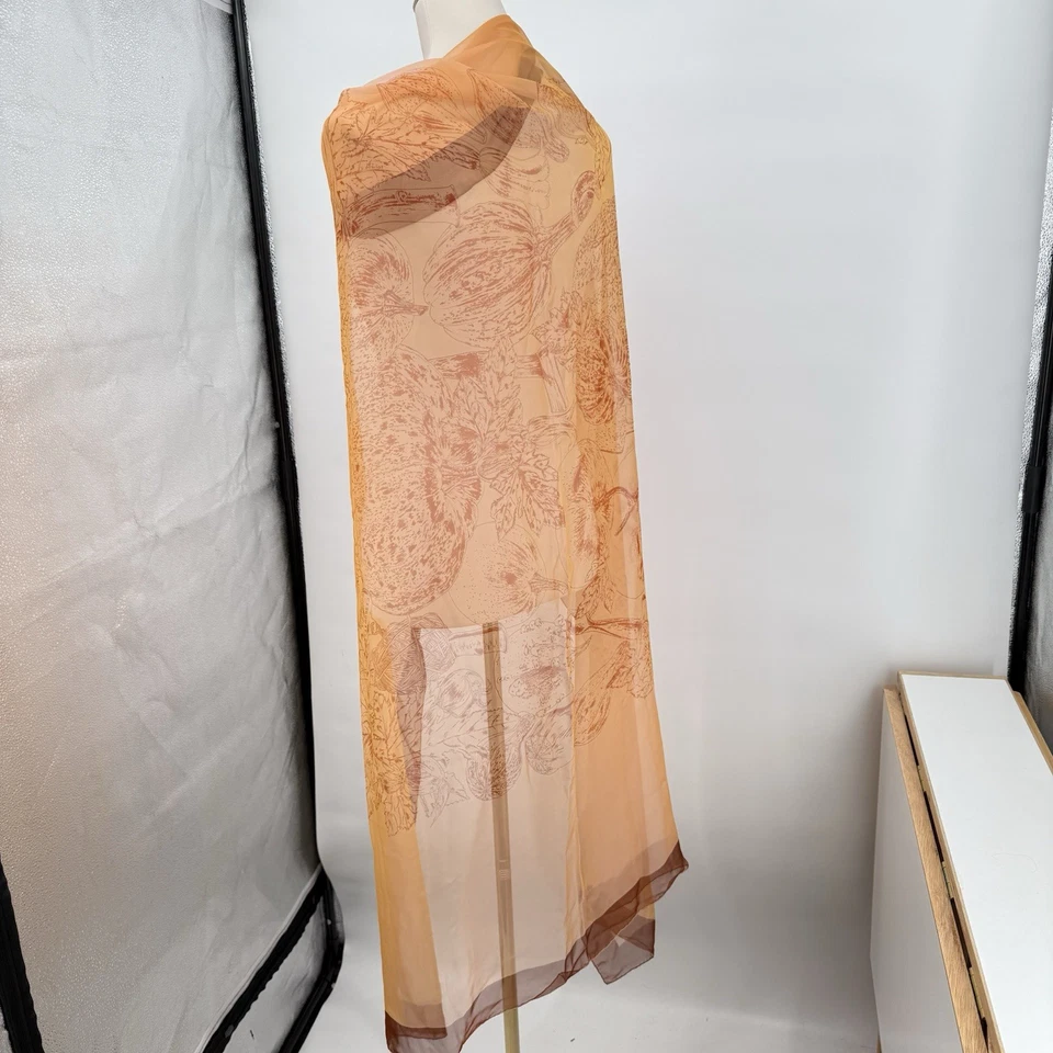 Hermès Mousseline Shawl Scarf 140 Valérie Dawlat Gourds Peach Rust Sheer Carré - Image 3 of 4