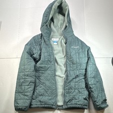 Columbia Hooded Full Zip Fleece Lined Quilted Jacket Green Kids L 14/16