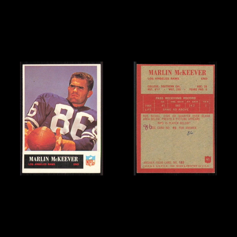Marlin McKeever #91 1965 Philadelphia Los Angeles Rams Football Card NFL EX - Image 3 of 3
