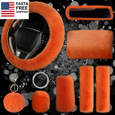 9-pack Fluffy Car Accessories Set Fluffy Steering Wheel Cover Winter Warm Fur