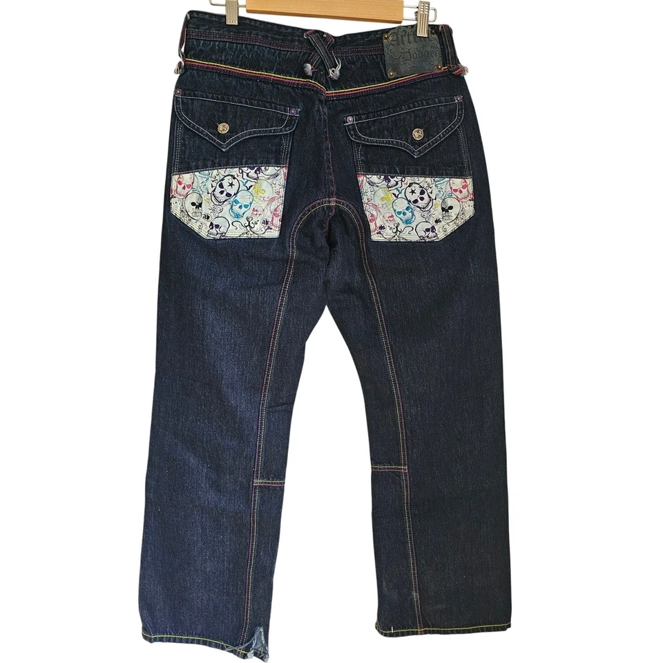 Artful Dodger Skull Design, Colored Stitching Distressed Jeans Sz 34, Y2K,  NEW - Image 2 of 4