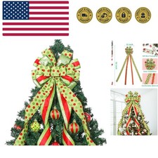 Christmas Tree Topper Wreath Bow Large Green Christmas Bow Tree Topper with R...