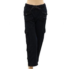 Free People Cargo Trousers Pants Low-Rise Denim Black Smocked Cotton S 287286