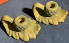 2 - "Van Briggle" Pottery Oak Leaf & Acorn Candle Holders Turquoise Blue