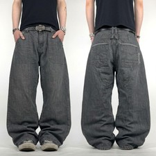 Vintage embroidered faded grey grunge baggy wide leg y2k skater jeans