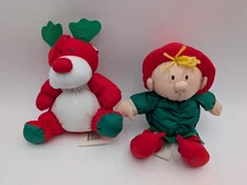 Stuffins Christmas Reindeer Elf Plush Nylon Lot 1990 Stuffed Animal Toy