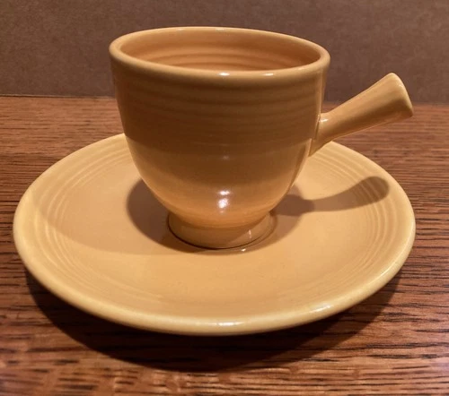 Fiesta Stick Handle Demitasse Cup & Saucer Yellow Homer Laughlin "SHIPS FREE"
