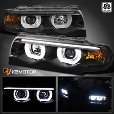 Black Fits 1995-2001 BMW E38 7-Series 740i 740iL LED Halo Projector Headlights