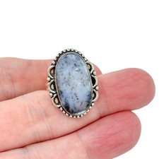 Dendritic Agate Ring  Estate Sterling Silver 925  Ornate Boho Size 8