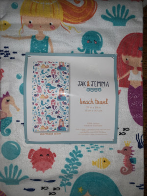 Jak & Jemma Mermaid Glam Sea Theme Kids Beach Towel 28  X 58  Cotton 