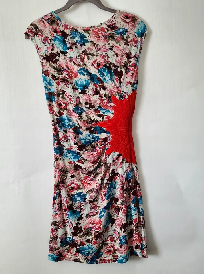 Vestido tejido estampado floral Ark & Co manga gorra talla S hasta la rodilla multicolor cremallera lateral Foto 3 de 4