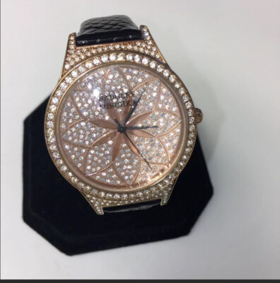 BADGLEY MISCHKA ROSE GOLD SWAROVSKI CRYSTAL LEATHER STRAP WATCH NWOT BADGLEY MISCHKA ROSE GOLD CRYSTAL WATCH BLACK PATENT LEATHER  main image 2