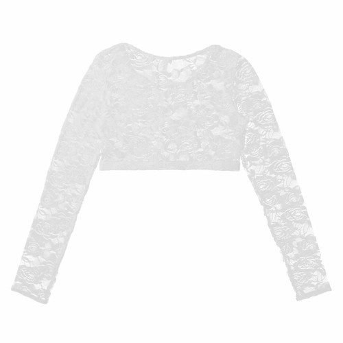 Sexy Women Lace Floral Long Sleeves Mesh Sheer Crop Tops Short T-Shirt Blouse - Picture 22 of 26