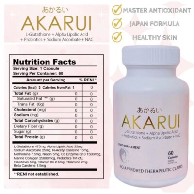 akarui glutathione  Meet Akarui: Your Daily Dose of Radiance!  Unlock your glow from within with Akaruiyour ultimate supplement for beauty and wellness!  Packed with powerhouse ingredients like:  L-Glutathione: For brighter, AKARUI JAPAN GLUTATHIONE+INTENSIVE WHITENING SOAP