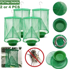 2/4×Ranch Fly Trap Bag Reusable Catcher Killer Cage Net Pest Bug Hanging Catch