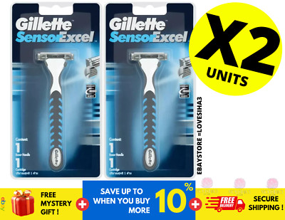 Gillette Sensor Excel Razor 1 Handle + 1 Blades Cartridge Twin blades manual X 2