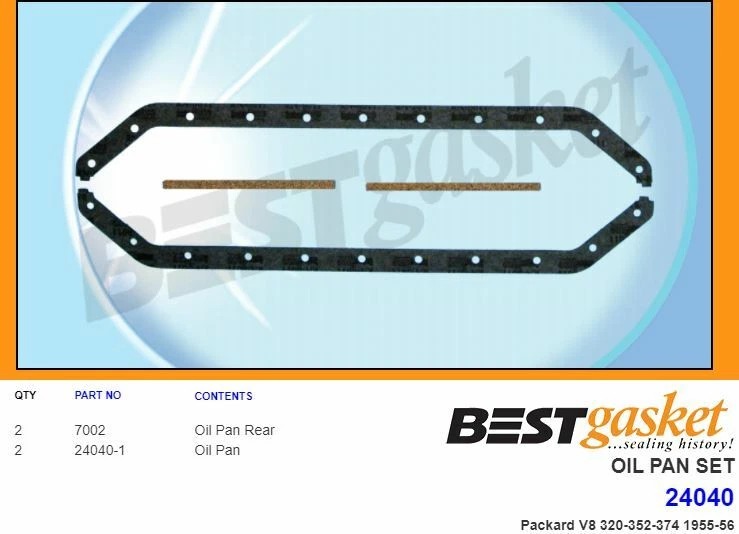 Juego de juntas de cárter de aceite de motor Packard Nash Hudson Studebaker 320 352 374 V8 1955-56 Foto 3 de 4