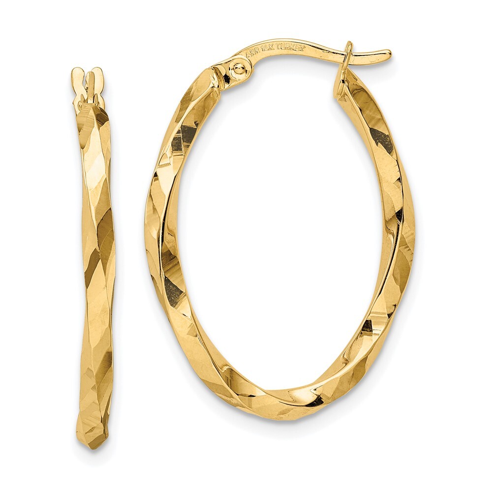 14K Yellow Gold Twisted Oval Hoop Earrings - Main Image
