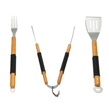 3-Piece Barbecue Grilling Tool Set Stainless Steel Outdoor BBQ Cooking Eating