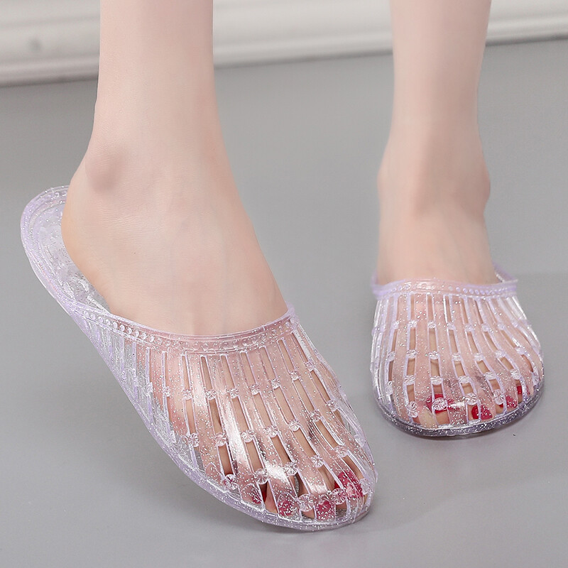 Womens Casual Closed Toe Jelly Sandals Hollow Out Slippers Crystal