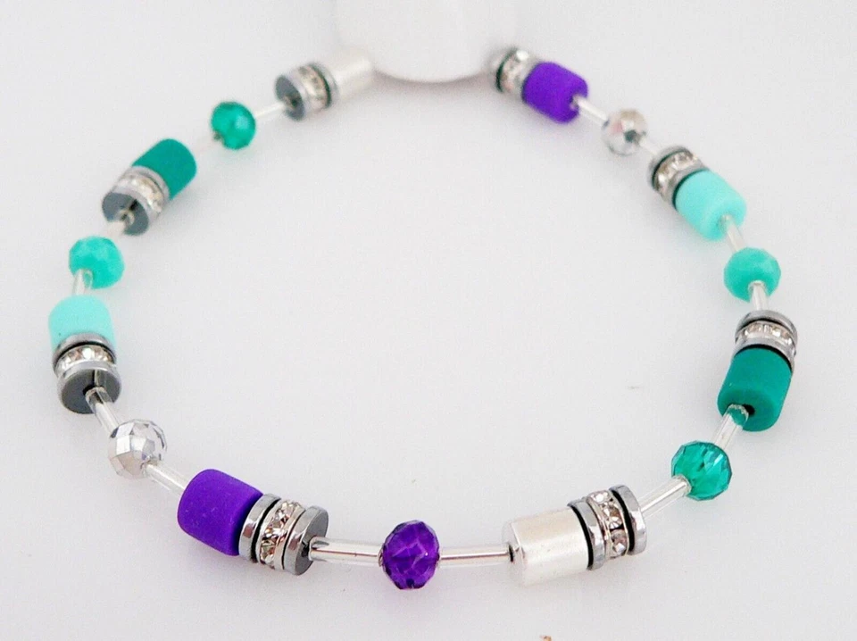 Armband Walzen Emerald Lila Aqua Türkis Mehrfarbig Kristall Glas Strass 603 - Bild 4 von 4