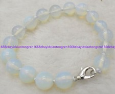 Natural 8/10/12mm White Opal Moonstone Round Gemstone Beads Bracelet 7.5 Inch