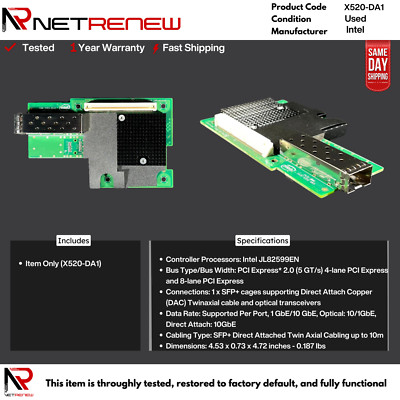Intel X520-DA1 10GbE SFP+ PCIe Single Port Low Profile Server Interface Card