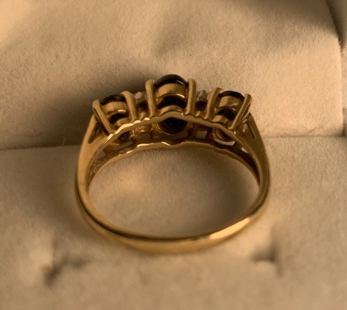 3 Stone Black Onyx & Diamond 14K ring. Sz 6.5. Dec Birthstone Gift! Engagement! - Picture 3 of 7