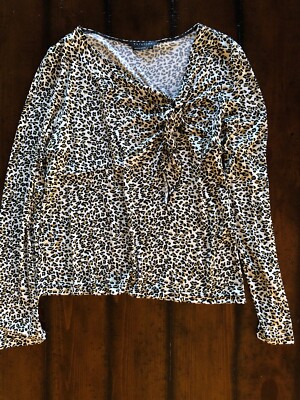 Parallel Stretch Blouse Size XL Leopard Print Long Sleeve Asymmetrical Neckline