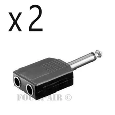 2 Pack - 1/4" Dual Mono Female to 6.35mm Mono Male Plug Audio Y Splitter Adapter