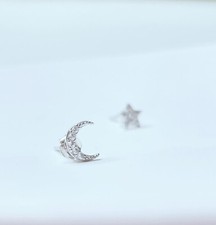 Sterling Sliver Asymmetric Star and Moon Earrings