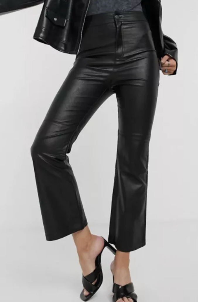 FREE PEOPLE BLACK SASHA CROPPED KICK FLARE VEGAN FAUX LEATHER