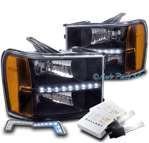 FOR 1999-2007 GMC SIERRA/YUKON PAIR LED DRL HEADLIGHT BUMPER LAMPS BLACK/CLEAR E - Foto 4