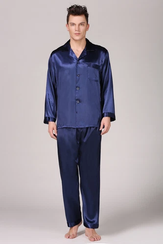 Men's Silk Satin Pajamas Pyjamas Set Long Sleeve Sleepwear Pijama Nightwear - Bild 46 von 50