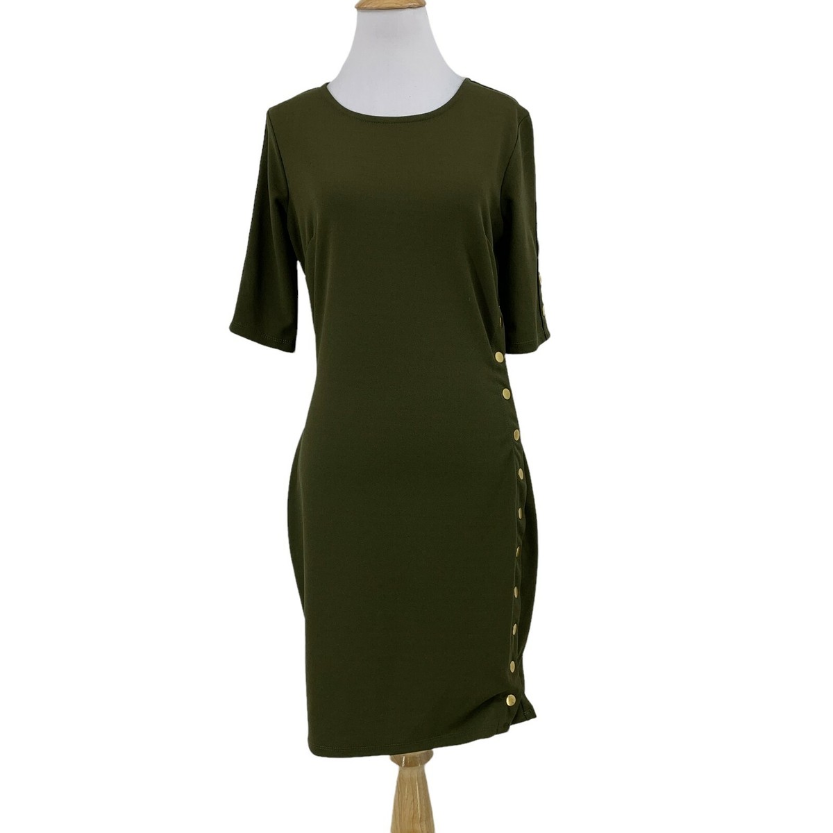 snap button bodycon dress Snap Button Ribbed Midi Dress