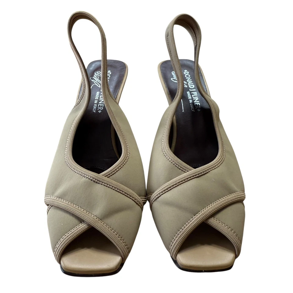 Donald J Pliner Tyna 凉鞋楔形纺织交叉露趾米色女式 7M 码 — 第 2/4 张图片