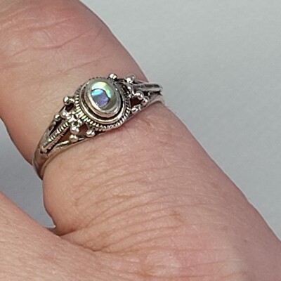 07K14 Pretty Kitty Style Antique Ring Sterling Silver 925 And Nacre Size