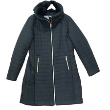 Elle Great Full Zip Black Polyester Insulated Down Puffer Coat Women Uk 14