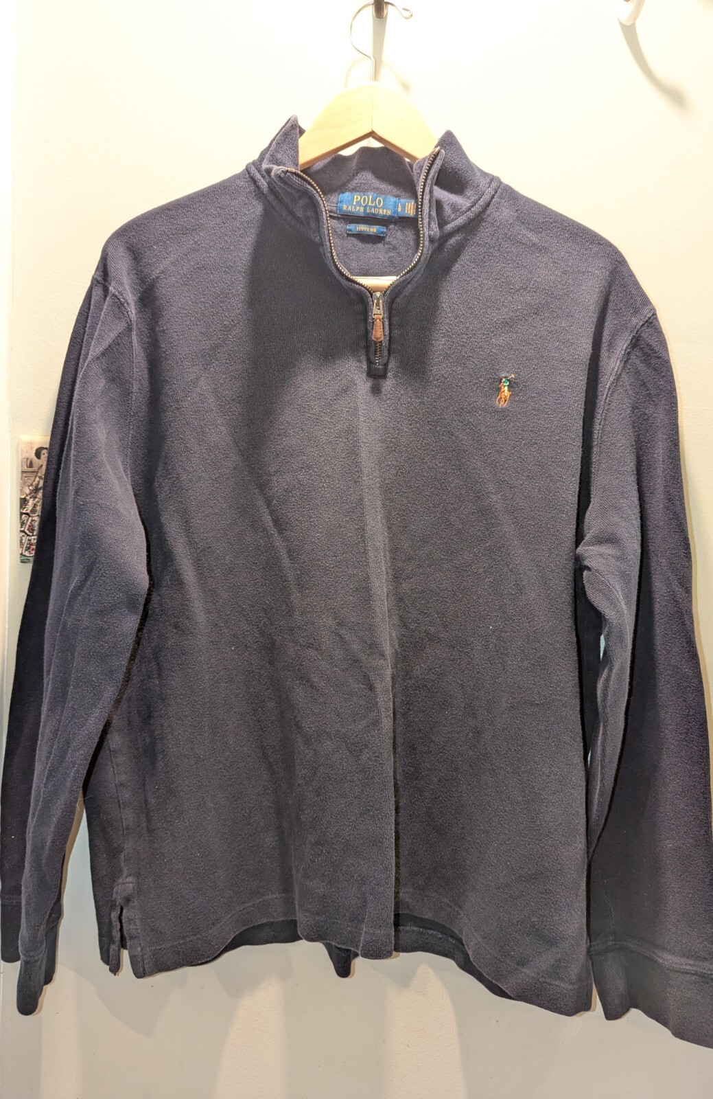 Polo Ralph Lauren felpa uomo grande estate costina blu navy 1 4 zip carne pony