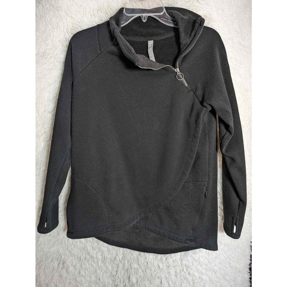 Athleta Cozy Karma Asym Pullover Sweatshirt Women's Small Black Fleece Lined