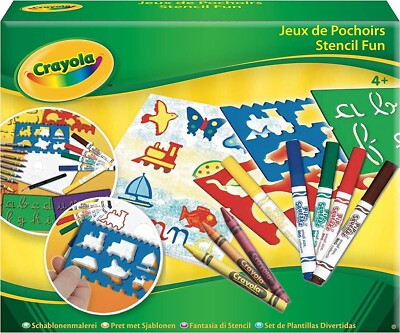 Crayola Pencils & Stencils Colouring Pack Crayon Felt Tips Kids Learning Art