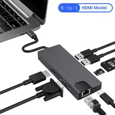 Type C to HDMI Gigabit Network Port USB3.0 RJ45 Multiport 8 in1 Converter HUB