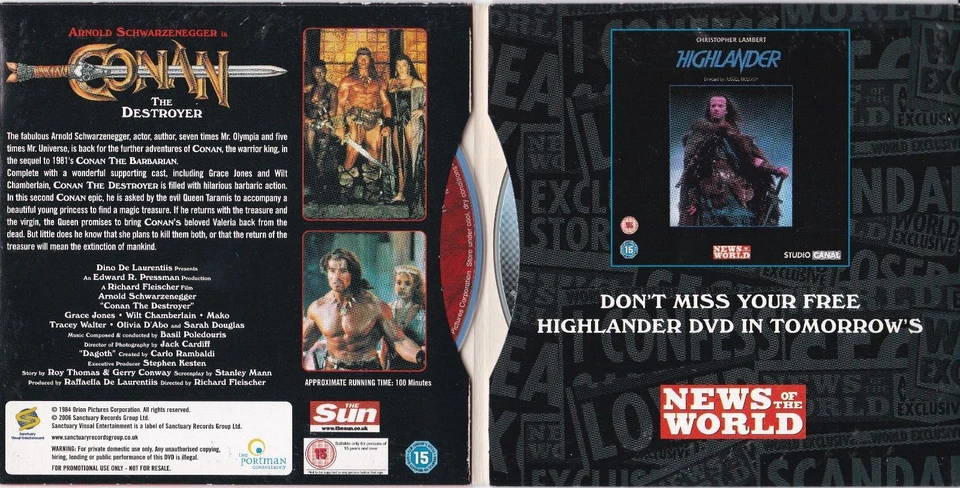 CONAN THE DESTROYER / HIGHLANDER ( THE SUN Newspaper 2 DVD Set ) - Bild 2 von 4