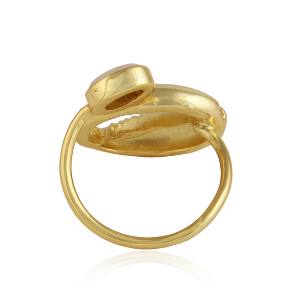 Alternate view of Mother Pearl Gemstone 925 Silver Gold Plated Cowrie Design Summer Ring