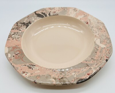 Longchamp Onxy Coco Salad Bowl Soup France Peach Gray Marble Pattern 8.5 inch