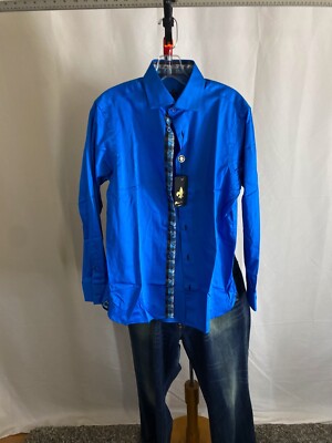 NWT $149 Fleur De Lis LONG SLEEVE SHIRT Bright Blue Small S 15x 32/33 Length31.5