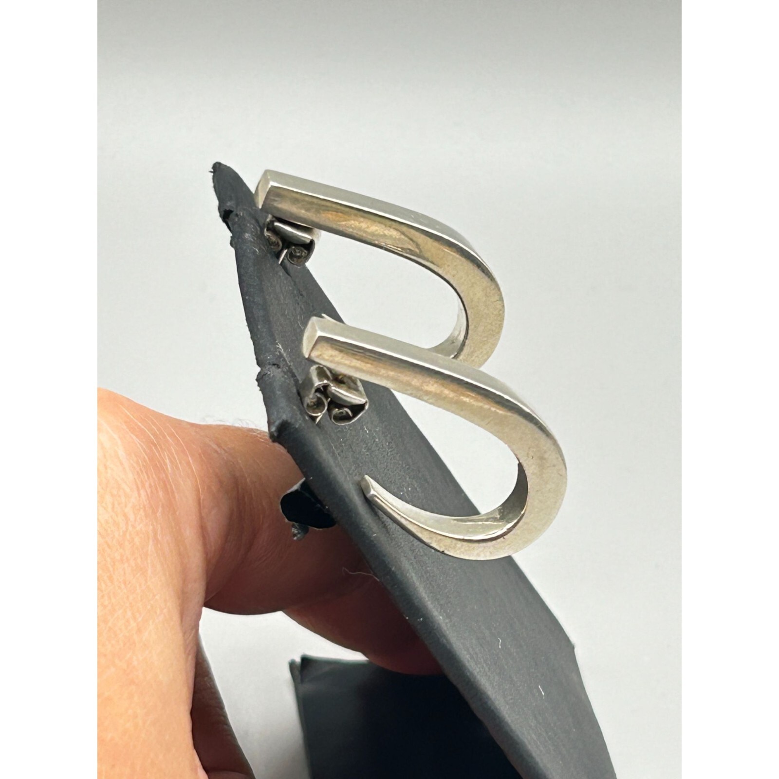 Solid Sterling Silver 925 Hook Shaped Earrings Op… - image 5