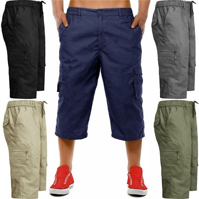 42/" New Mens Flat Front Casual Denim Regular Fit Shorts 3//4 Length Pants 32/"