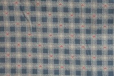 N.T.T. Inc. Fabric 100% Cotton YARDAGE Blue & Off-white Check w/ Dark Rose Fans
