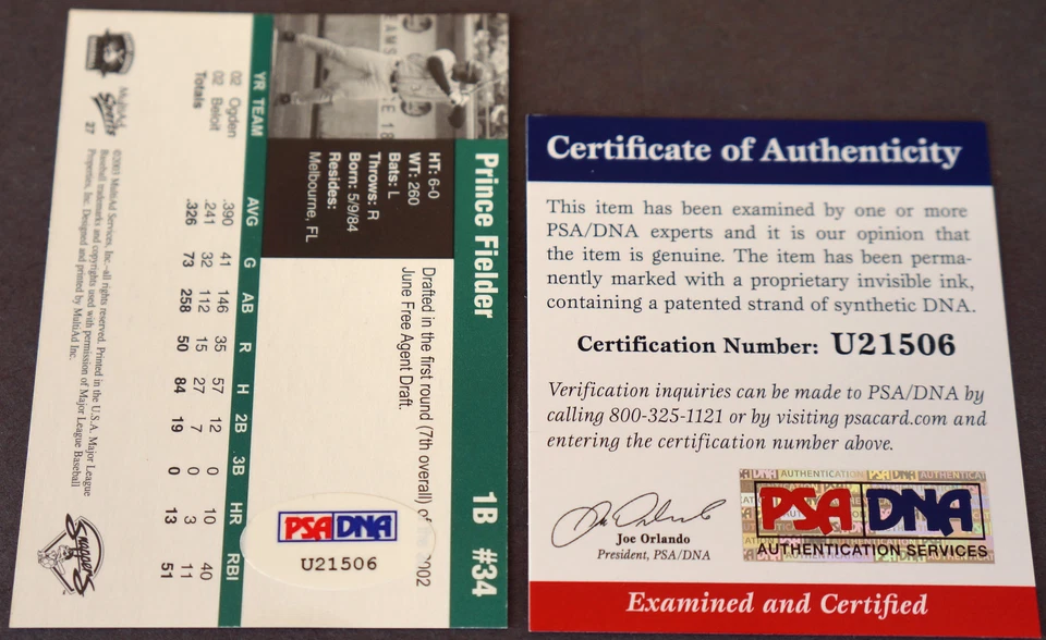 PRINCE FIELDER SIGNED 2003 MultiAd Beloit Snappers Auto PSA/DNA Autograph w/COA - Image 2 of 2